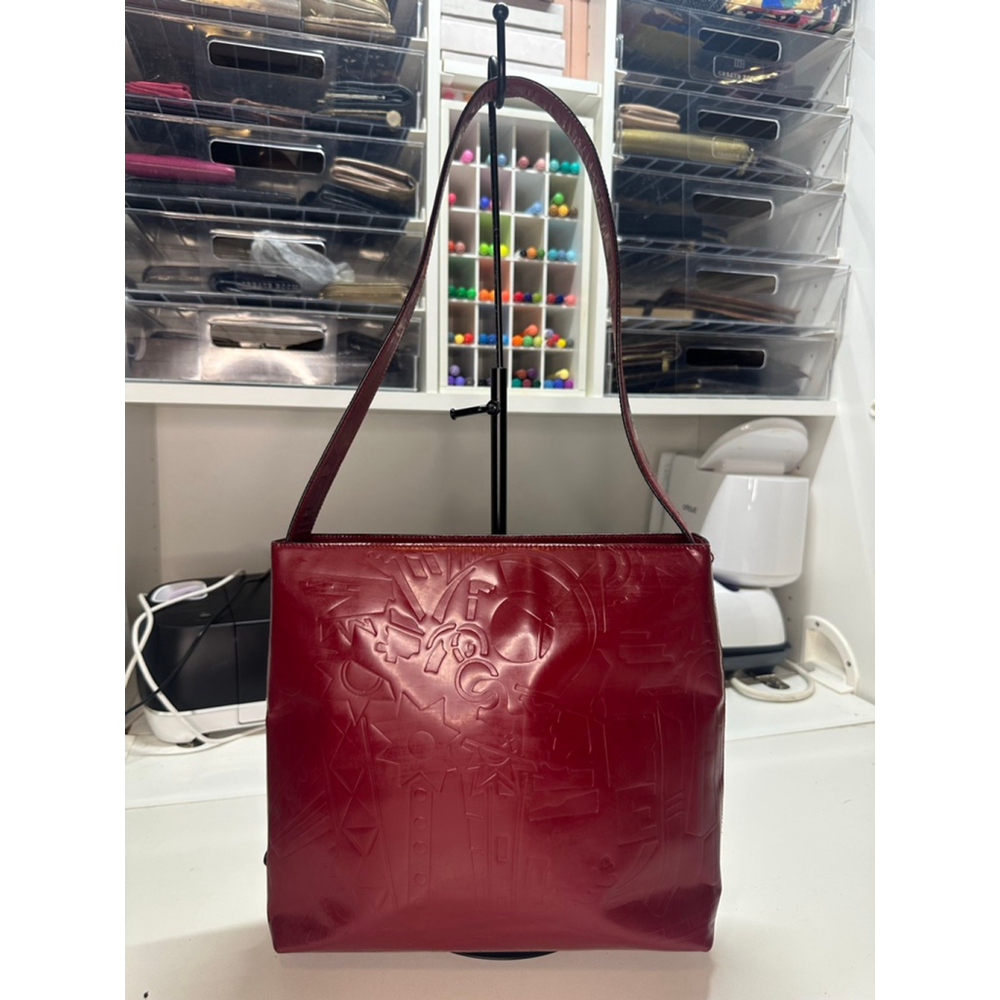 Women's Prada Deep Red Embossed Patent Leather Shoulder Bag One Size - Picture 2 of 16